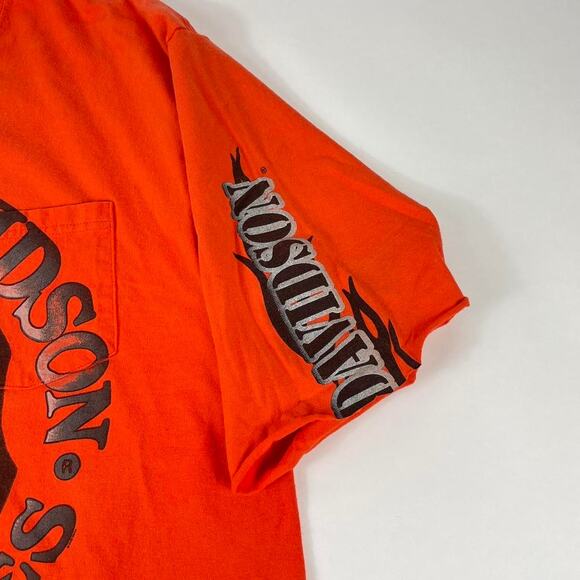 Harley Davidson Orange Skull Short Sleeve Cutoff Biker Motorcycle Shirt Size XL - Picture 3 of 6
